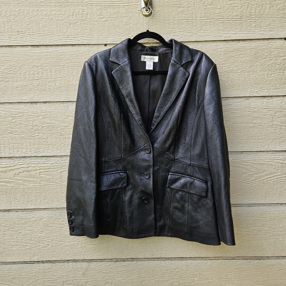Preston & York black lamb leather single breasted jacket size large